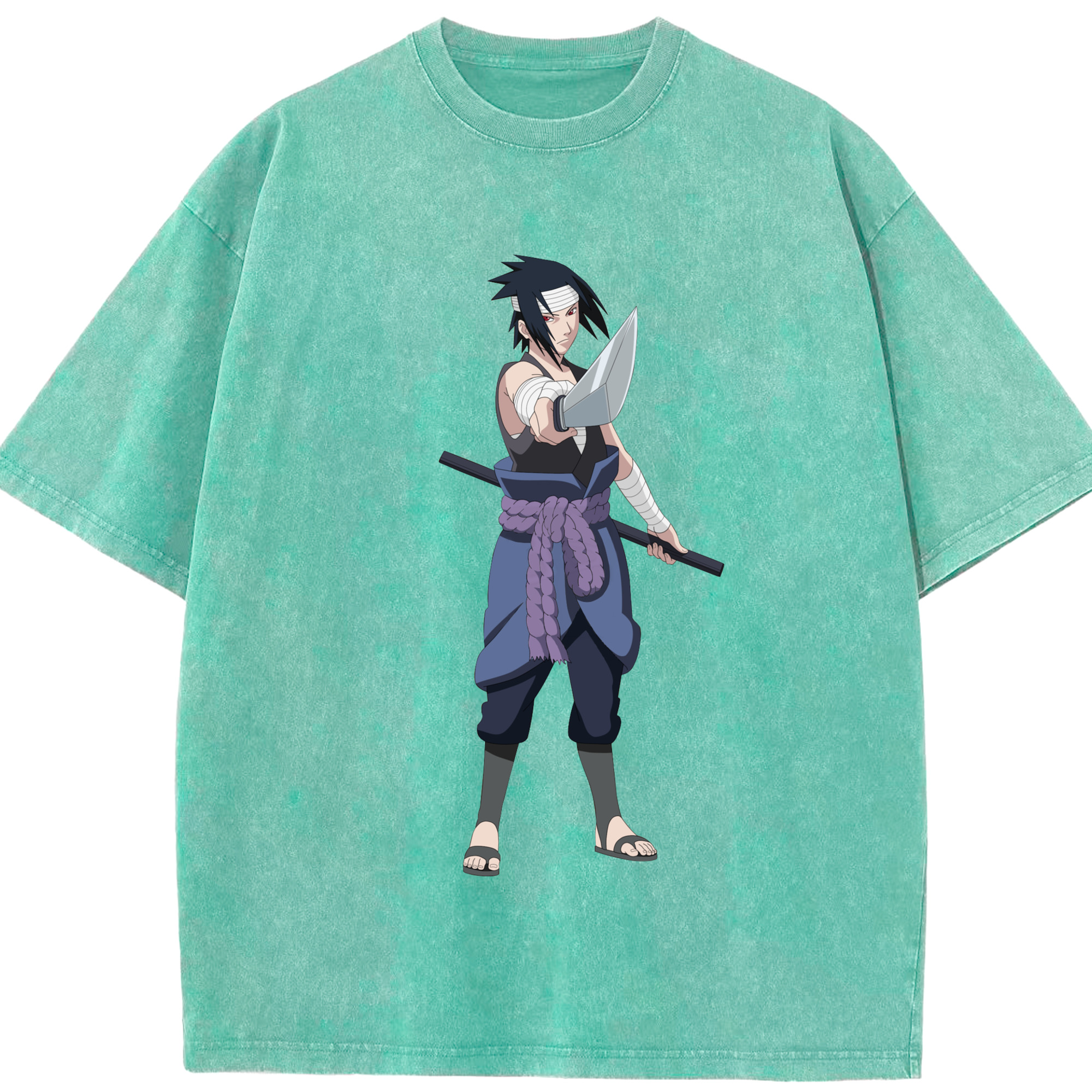 （画像用） NARUTO -ナルト- うちは サスケ Uchiha Sasuke 綿100% ヴィンテージ風 半袖Tシャツ（フロントプリント）